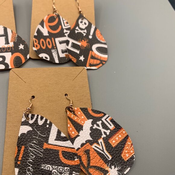 Lot of 5 Boo & Halloween Faux Leather Teardrop Earrings - Picture 3 of 4